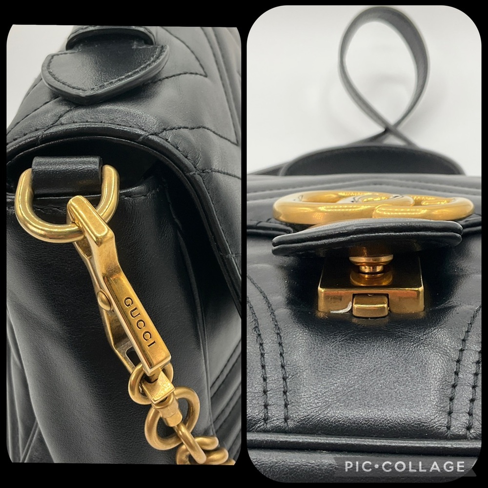 Gucci GG Marmont Matelasse Small Top Handle Black Leather Bag Purse - Picture 8 of 16